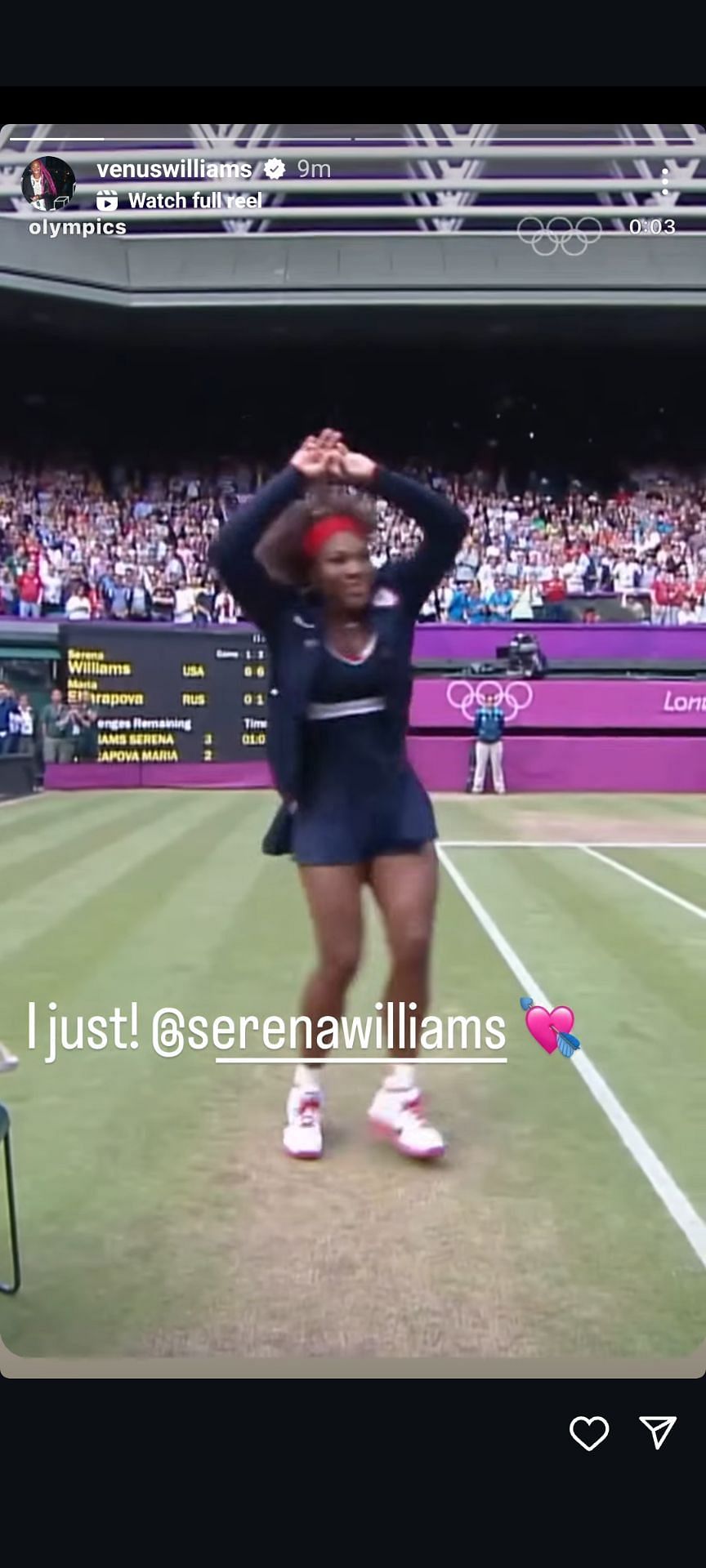 Screengrab of Venus Williams&#039; Instagram story.