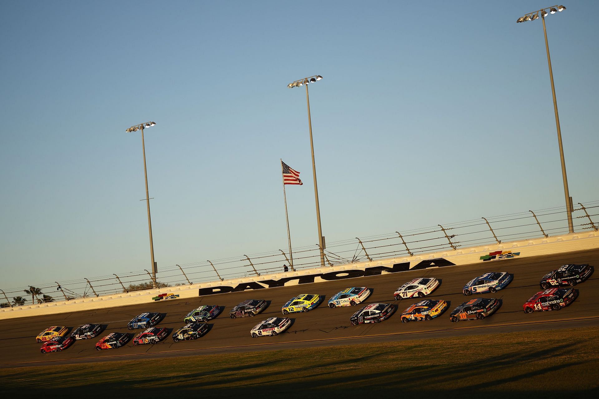 A general view of racing during the NASCAR Cup Series Daytona 500 at Daytona International Speedway on February 19, 2024, in Daytona Beach, Florida. (Photo by James Gilbert/Getty Images)