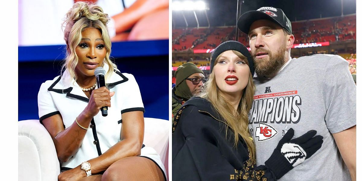 Serena Williams (L); Taylor Swift with her boyfriend Travis Kelce (R) (Image Source: Getty)