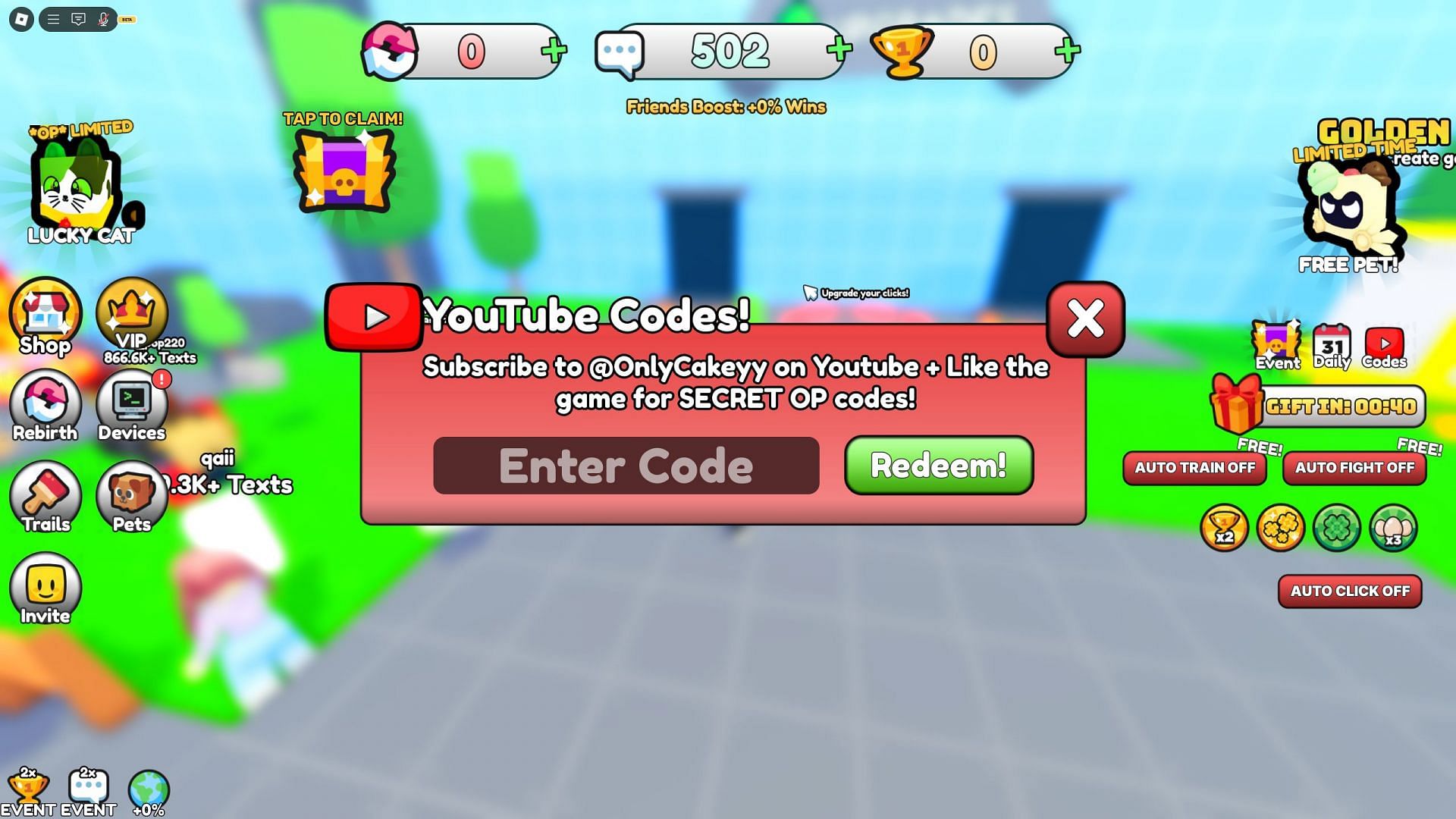 Redeem codes in Text a Friend (Image via Roblox)