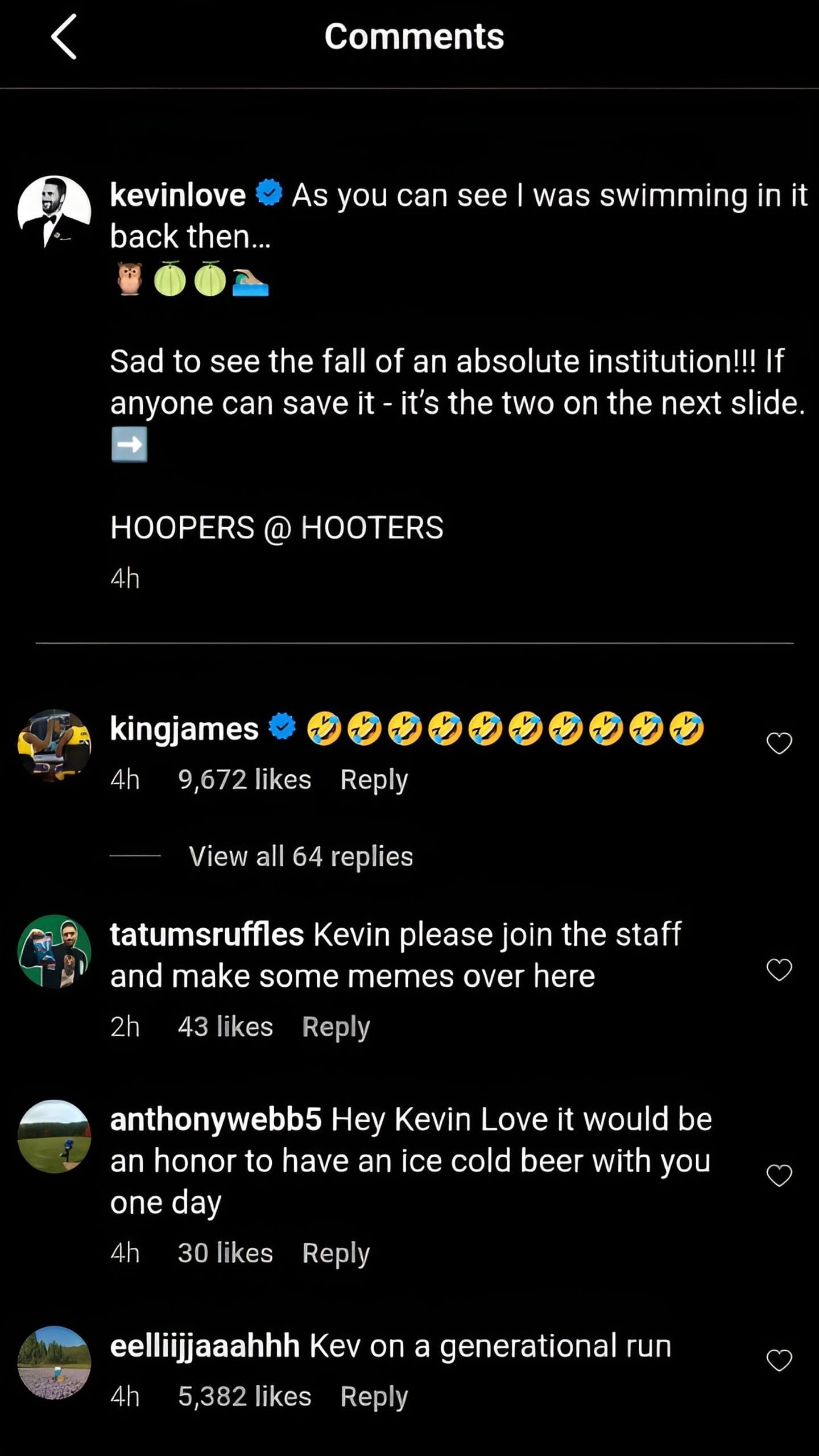 LeBron James commented on Kevin Love&#039;s post