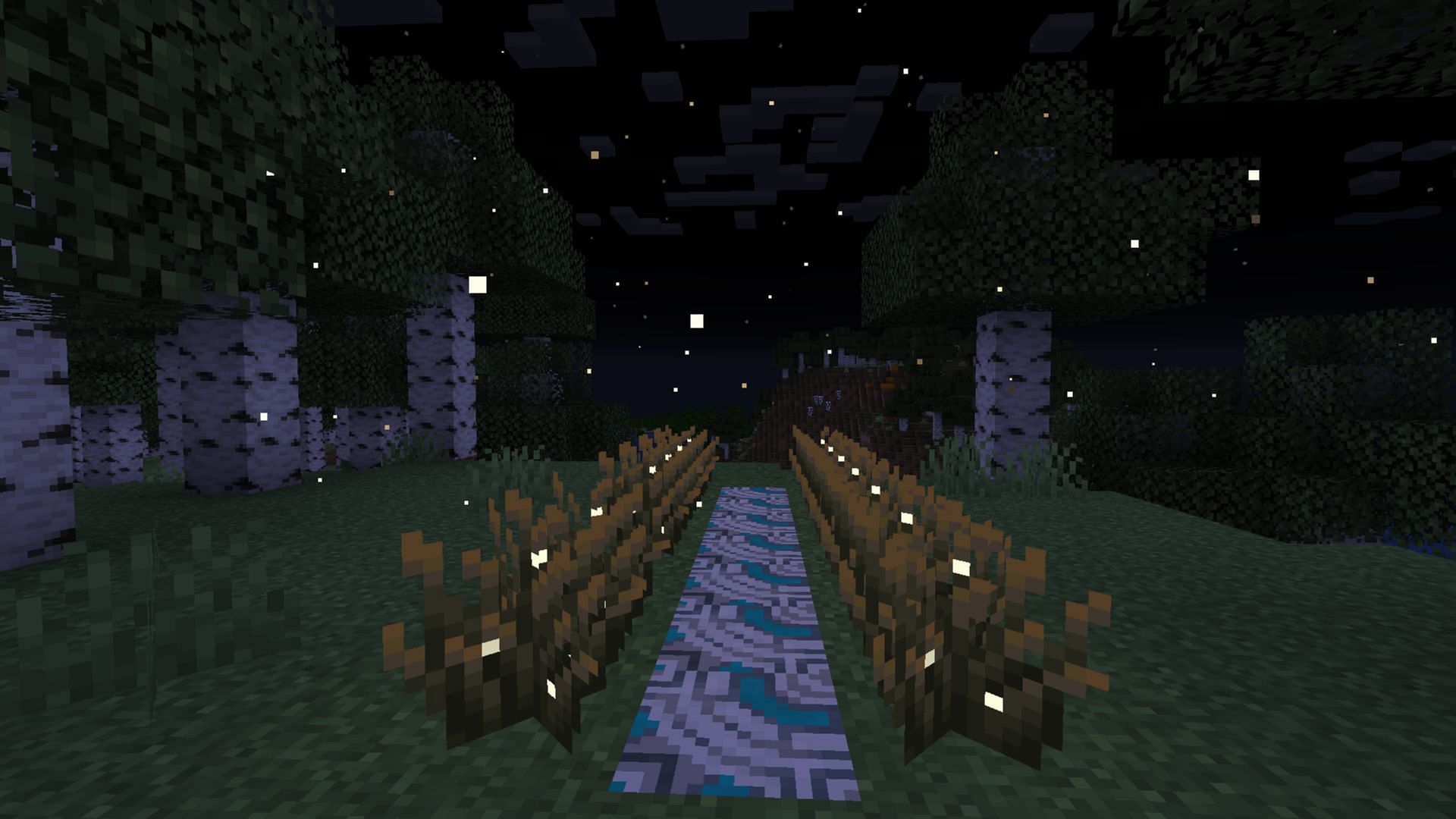 The firefly bush can be used to create a host of unique designs and build to utilize its visual ambiance (Image via Mojang Studios)