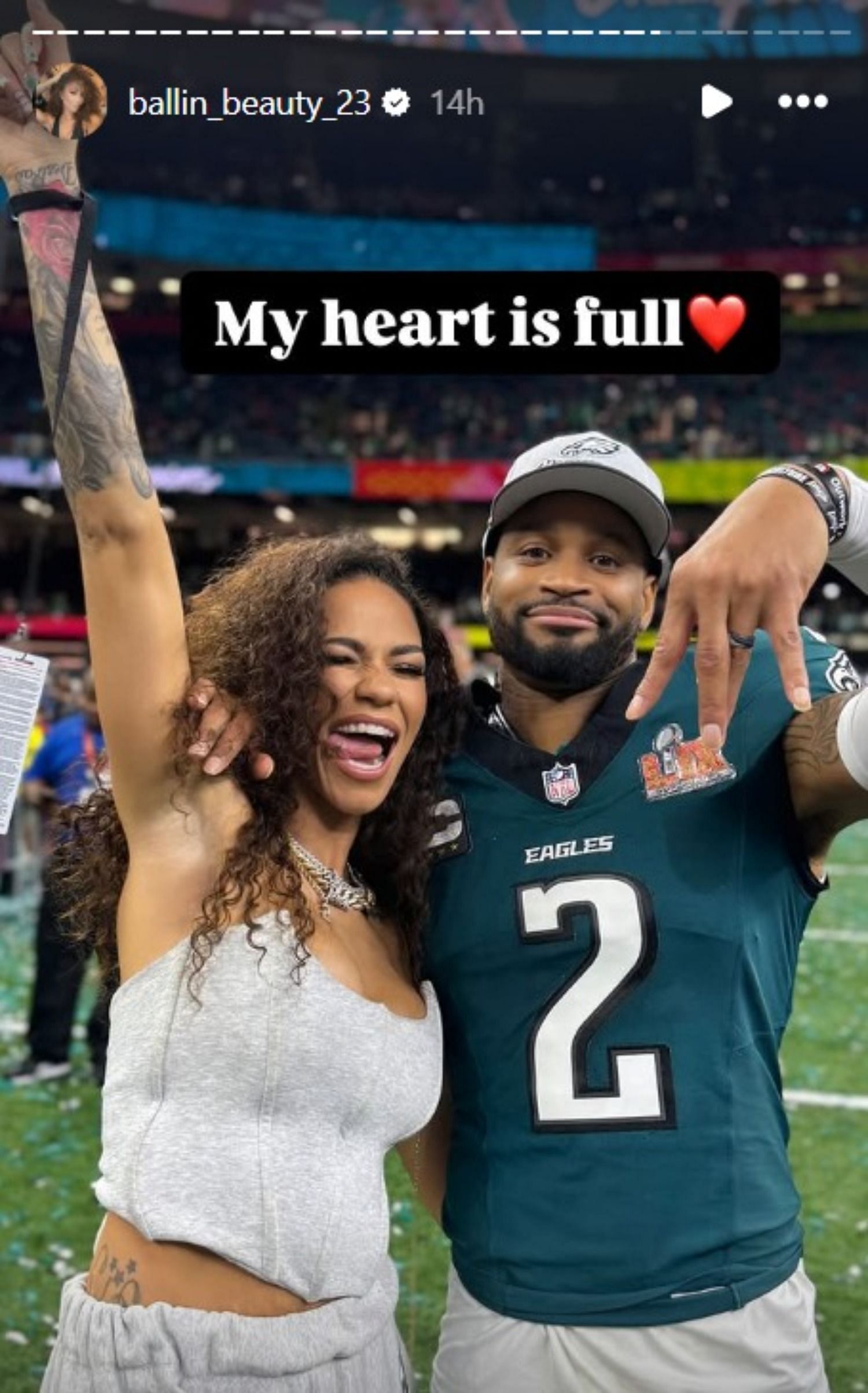 Darius Slay celebrates Super Bowl LIX win with Jennifer (via @ballin_beauty_23/IG)