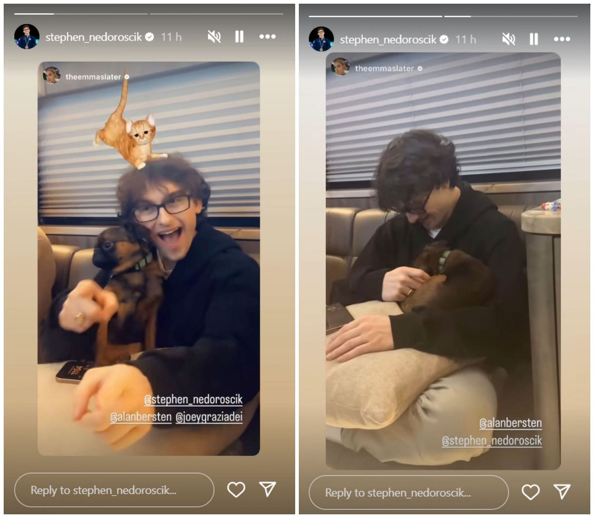 Stephen Nedoroscik cuddling with Alan Bersten&#039;s dog, Jeff | Source: Instagram - @stephen_nedoroscik