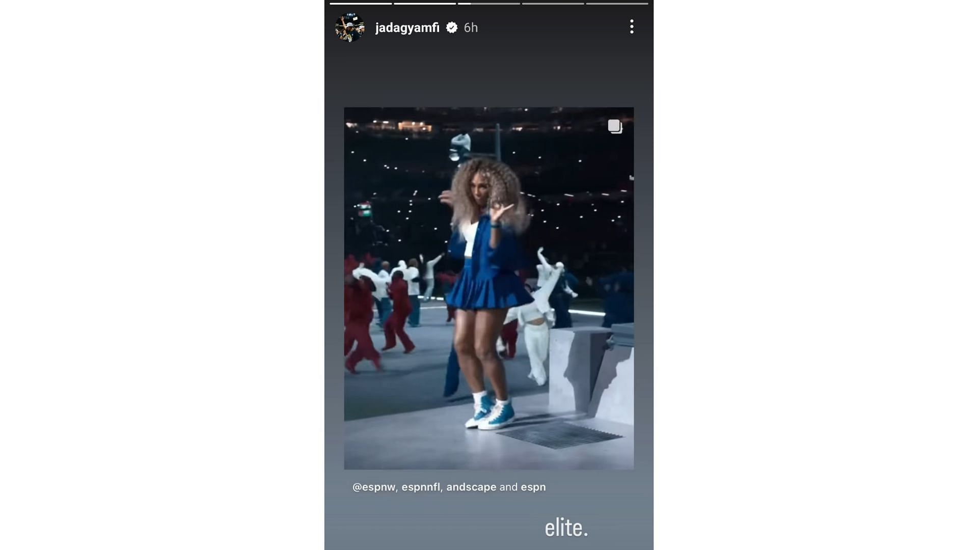 Iowa star Jada Gyamfi shared her reaction to Serena Williams&#039; performance in Kendrick Lamar&#039;s Super Bowl LIX Halftime Show on her Instagram story on Sunday. Source: Instagram/@jadagyamfi