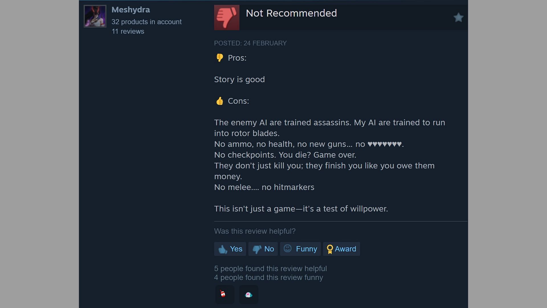 Negative reviews criticizing the difficulty (Image via Steam)