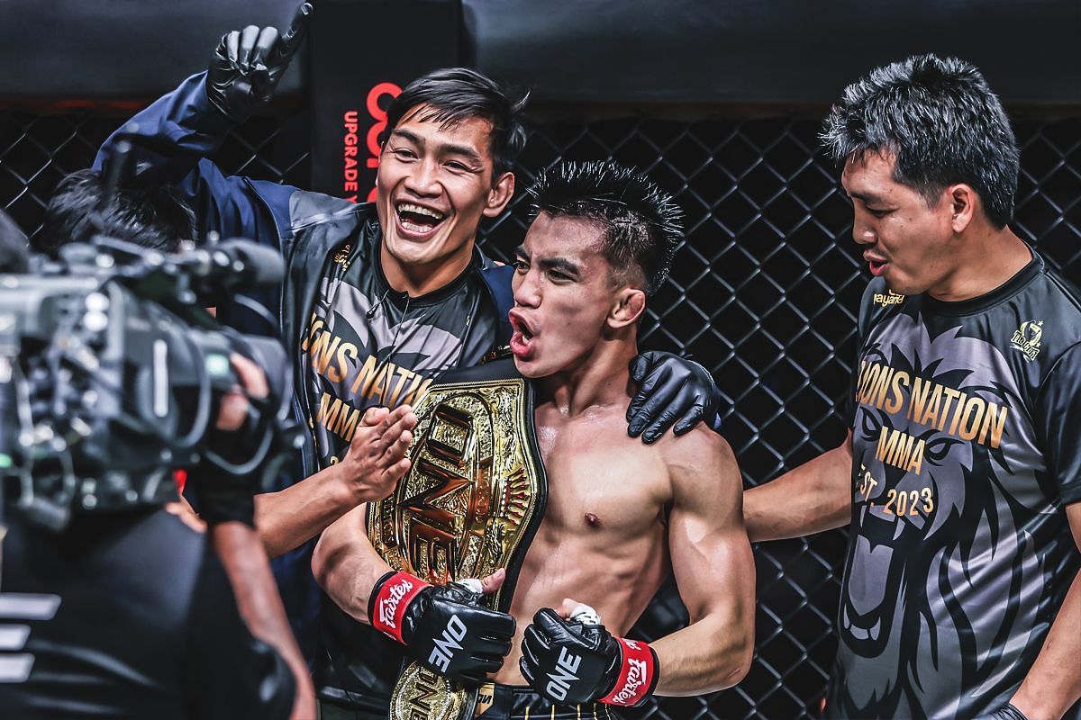 (From left to right) Eduard Folayang, Joshua Pacio, Darinton &quot;Dondon&quot; Colas [Photo via ONE Championship]