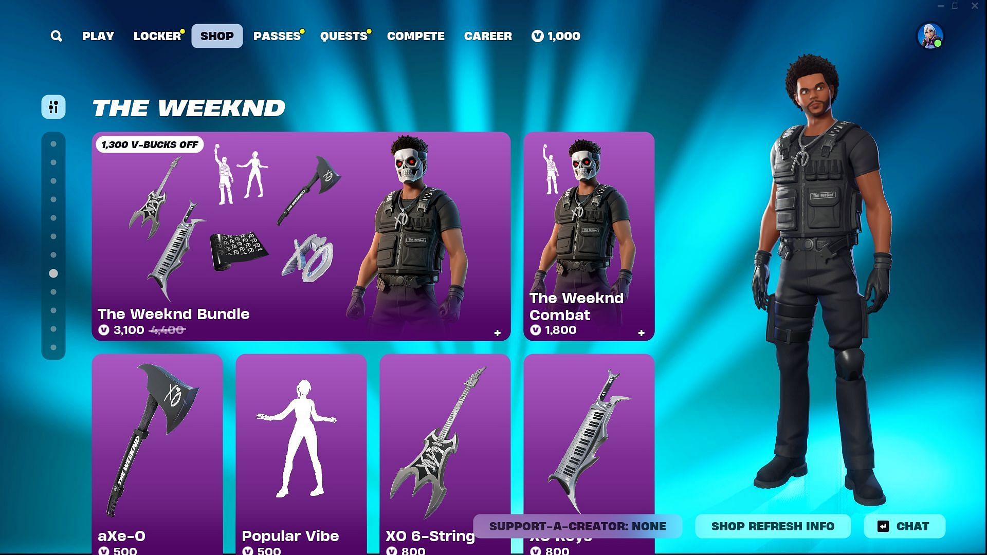 You can now purchase The Weeknd Combat skin in Fortnite (Image via Epic Games)