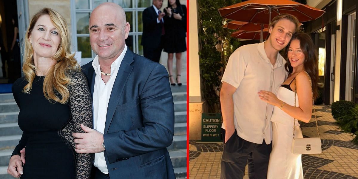 Andre Agassi and Steffi Graf (L), Jaden Agassi &amp; Catherine Holt (R) | Getty (L) &amp; Instagram @catherinemholtt (R)