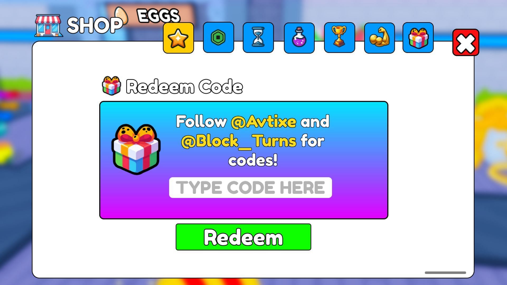 Redeem codes in Gym Bars Simulator (Image via Roblox)