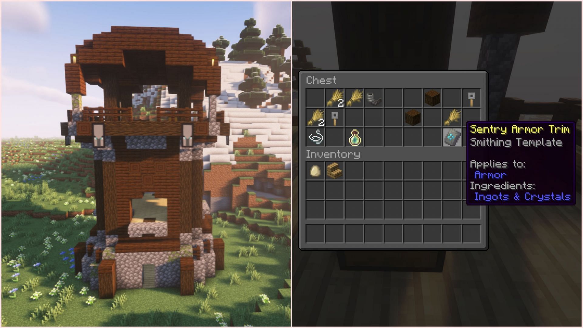 Sentry armor trim has a small chance of generating in Pillager Outposts (Image via Sportskeeda Gaming/Mojang)