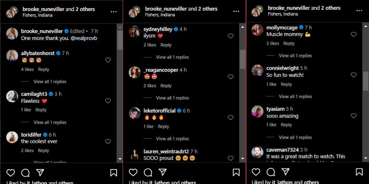 Volleyball players react to Brooke Nuneviller&#039;s post - via @realprovb and @brooke_nuneviller on Instagram