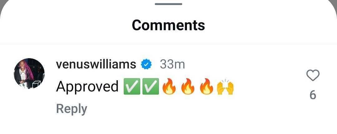 Venus William&#039;s comment on Naomi Osaka&#039;s Instagram post - Source: Instagram/@naomiosaka