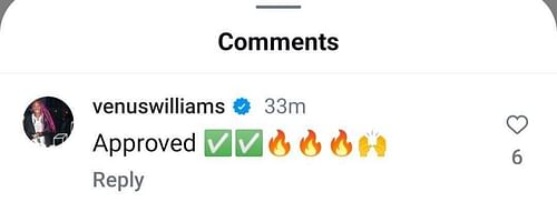 Venus William's comment on Naomi Osaka's Instagram post - Source: Instagram/@naomiosaka