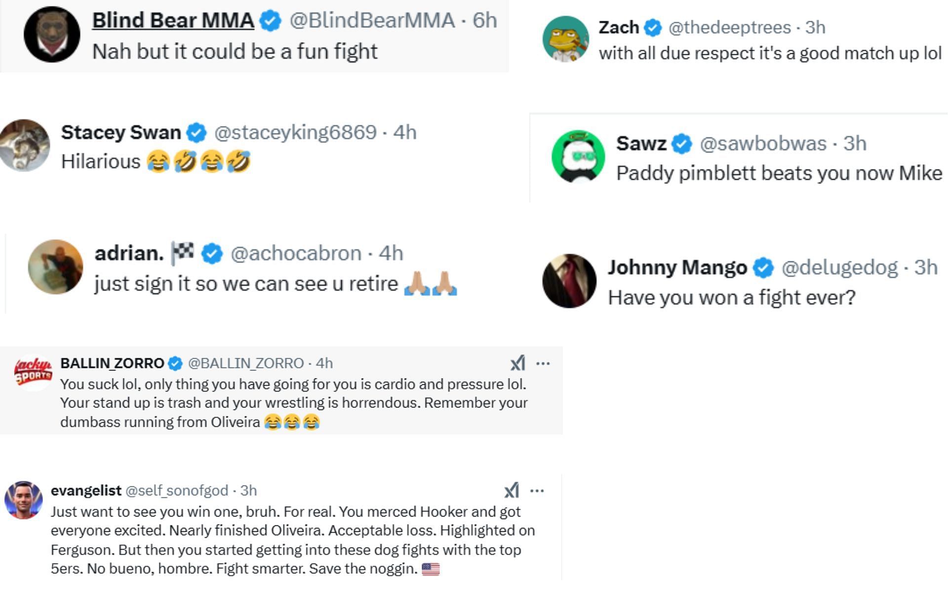 Fan reactions [Screenshots courtesy: @MikeChandlerMMA on X]