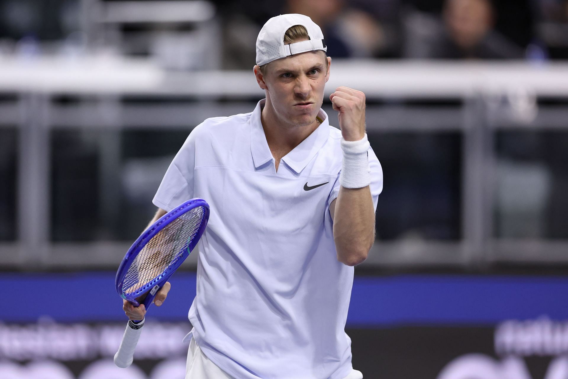 Denis Shapovalov reacts after winning a point against Taylor Fritz at the Dallas Open 2025. Source: Getty