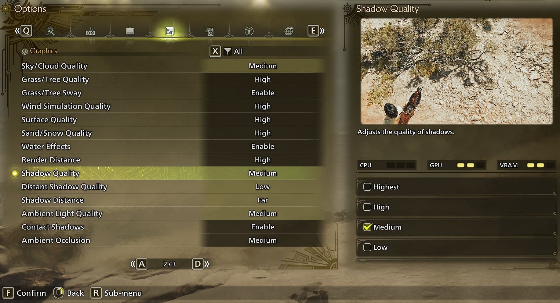 MH Wilds graphics settings page (Image via Capcom)