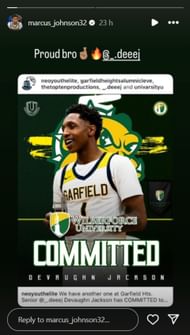 Ohio State commit Marcus Johnson reacts to DeVaughn Jackson's Wilberforce commitment (Image: IG/marcus_johnson32)