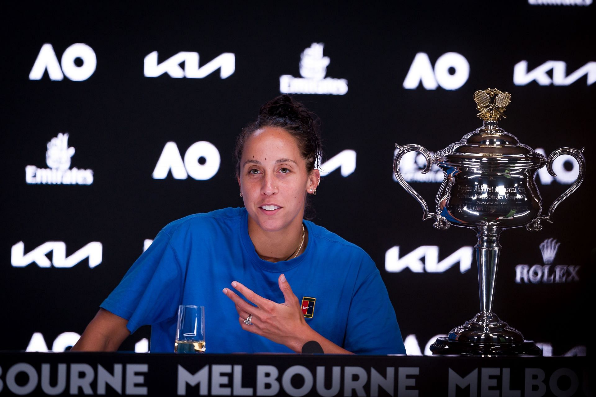 Madison Keys at the press conference after her 2025 Australian Open win - Source: Getty