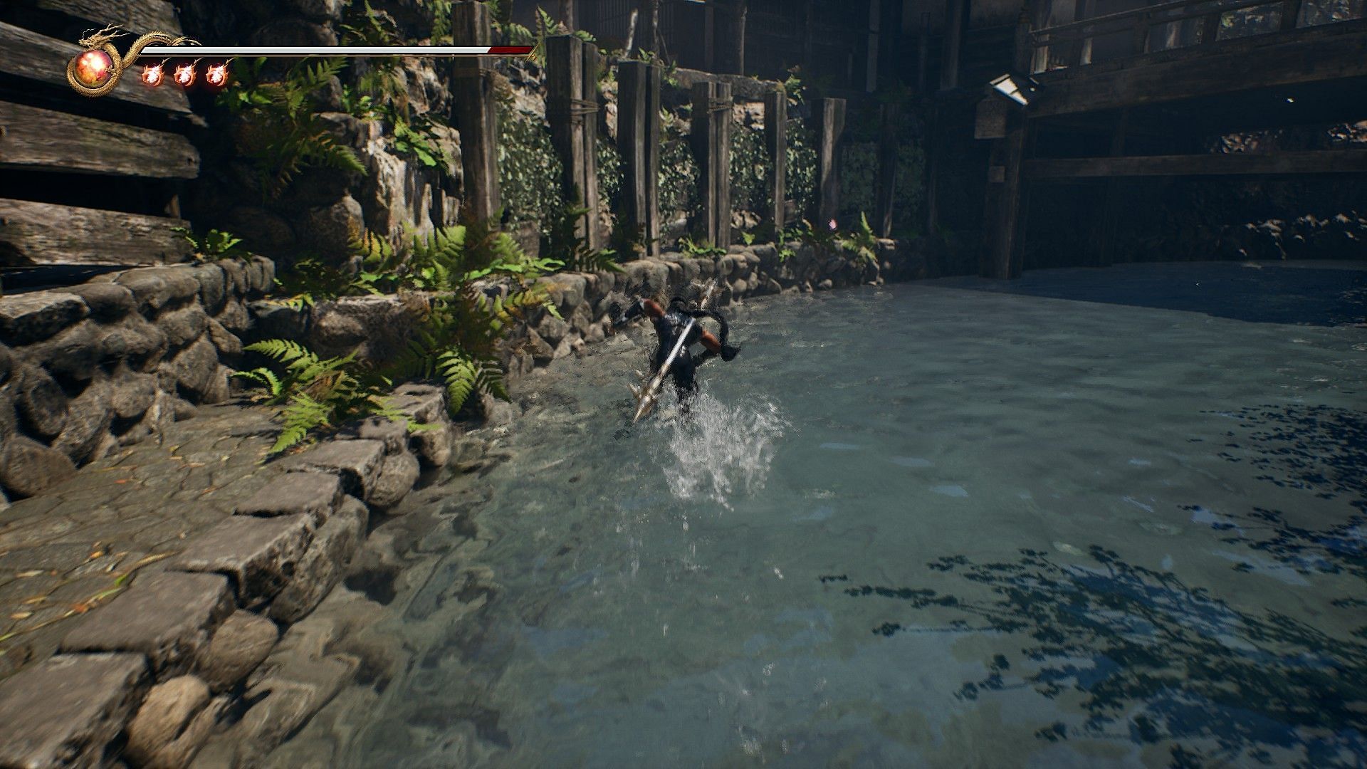 Ryu can even traverse on water with ease in Ninja Gaiden 2 Black (Image via Koei Tecmo)