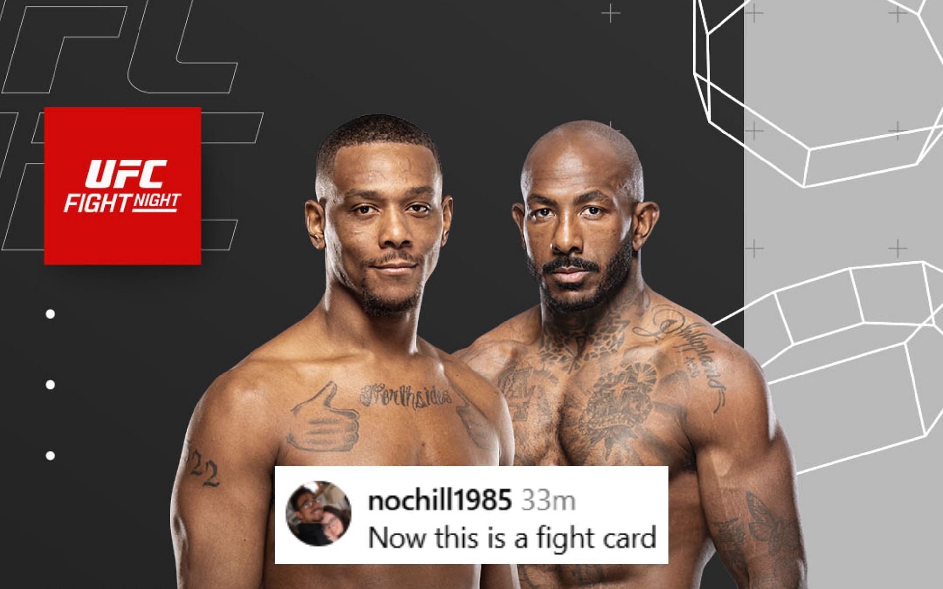 Fans react to Jamahal Hill (left) facing Khalil Rountree Jr. (right) at UFC Kansas City. [Image courtesy: @ufc on Instagram]