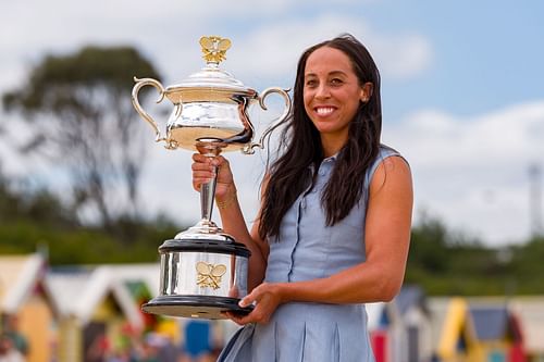 Madison Keys poses with the 2025 Australian Open trophy - Source: Getty