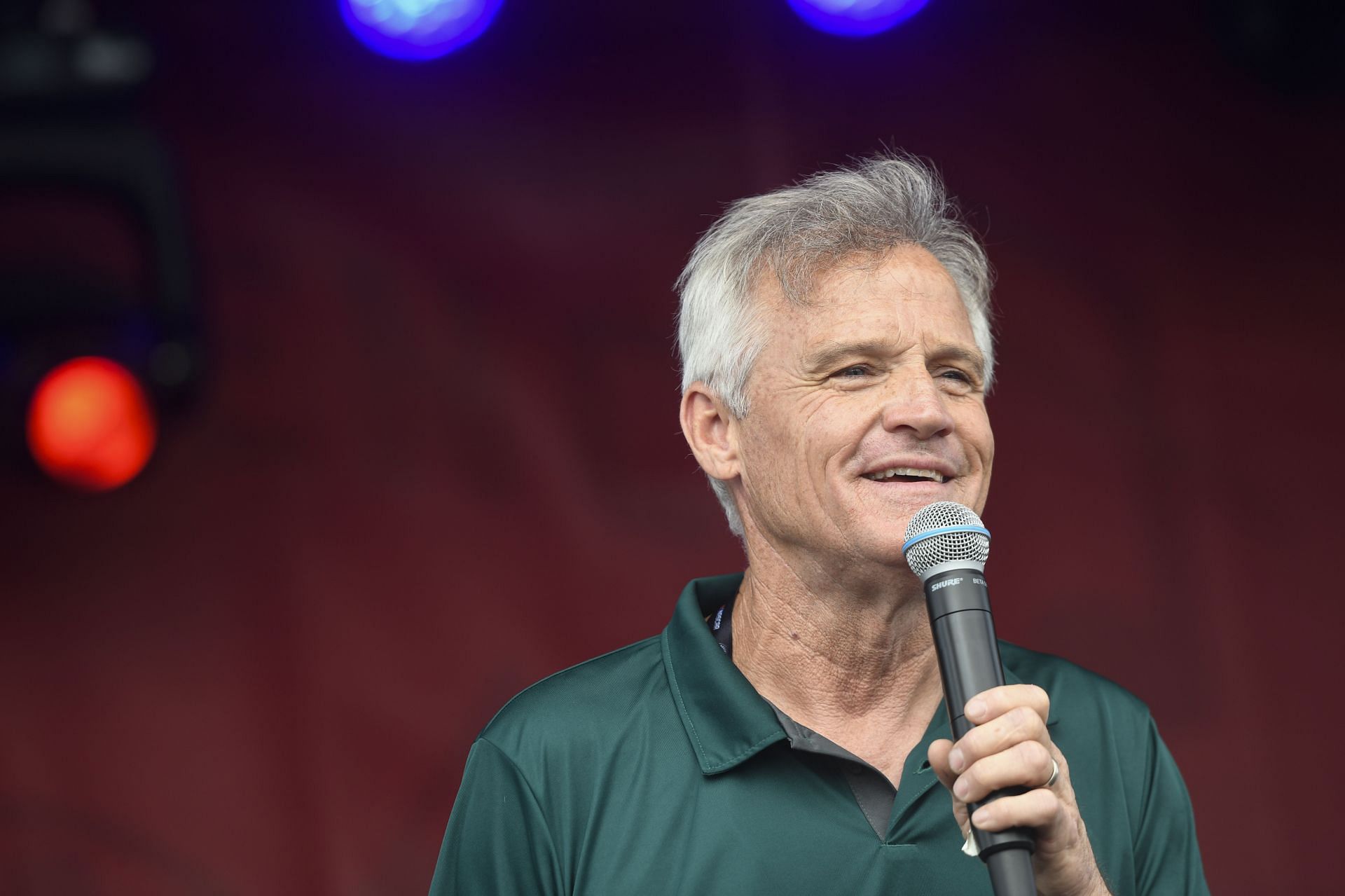 MADISON, IL - JUNE 04: Kenny Wallace speaks during the Kenny Wallace Live show on the midway before the NASCAR Cup Series Enjoy Illinois 300 on June 4, 2023, at World Wide Technology Raceway at Gateway in Madison, Illinois. (Photo by Michael Allio/Icon Sportswire via Getty Images) - Source: Getty