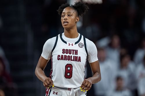 Joyce Edwards (#8) of the South Carolina Gamecocks in action against the Auburn Tigers during their game at Colonial Life Arena on February 02, 2025. Photo: Getty