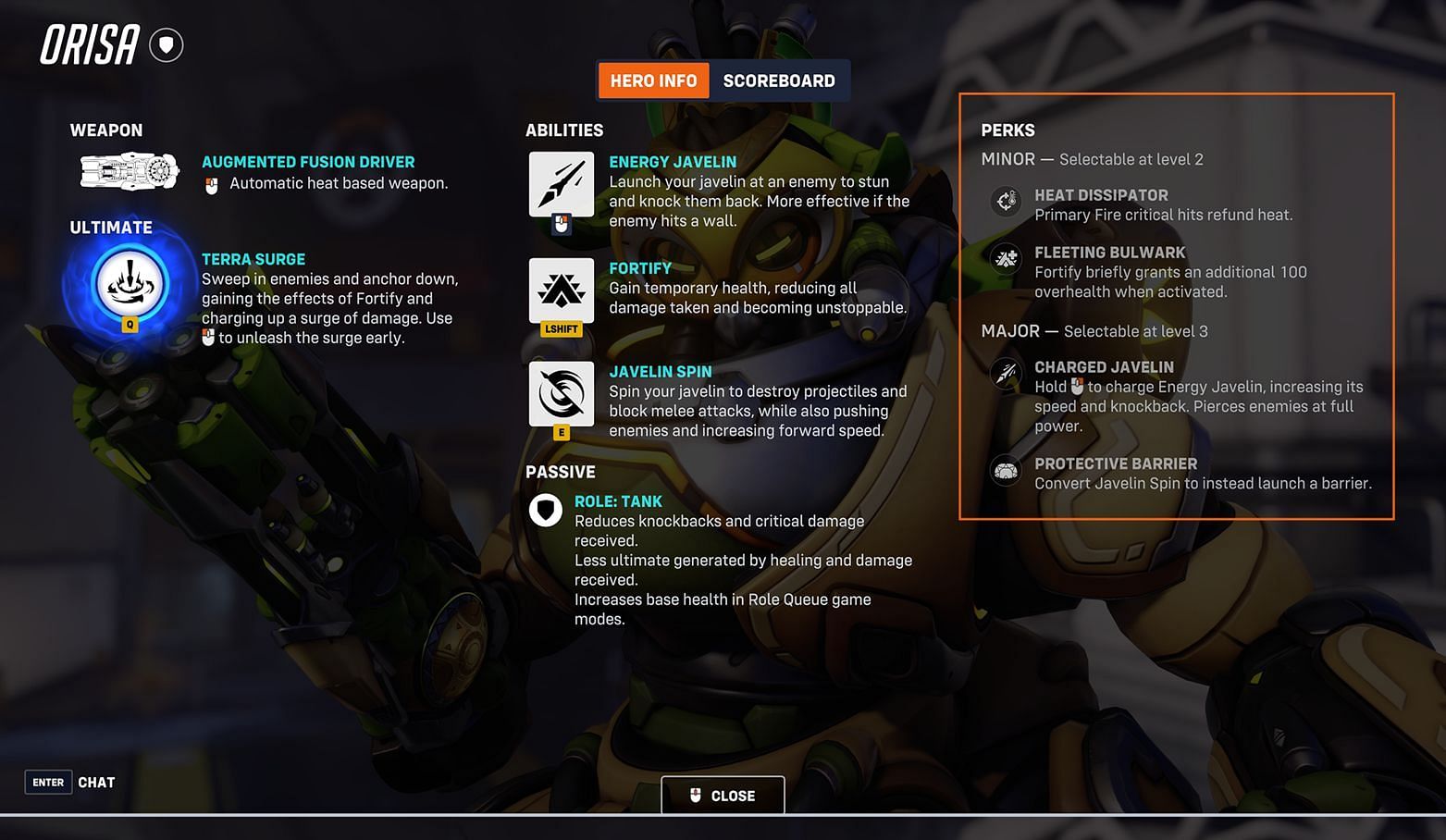 Orisa perks in Overwatch 2 (Image via Blizzard Entertainment)