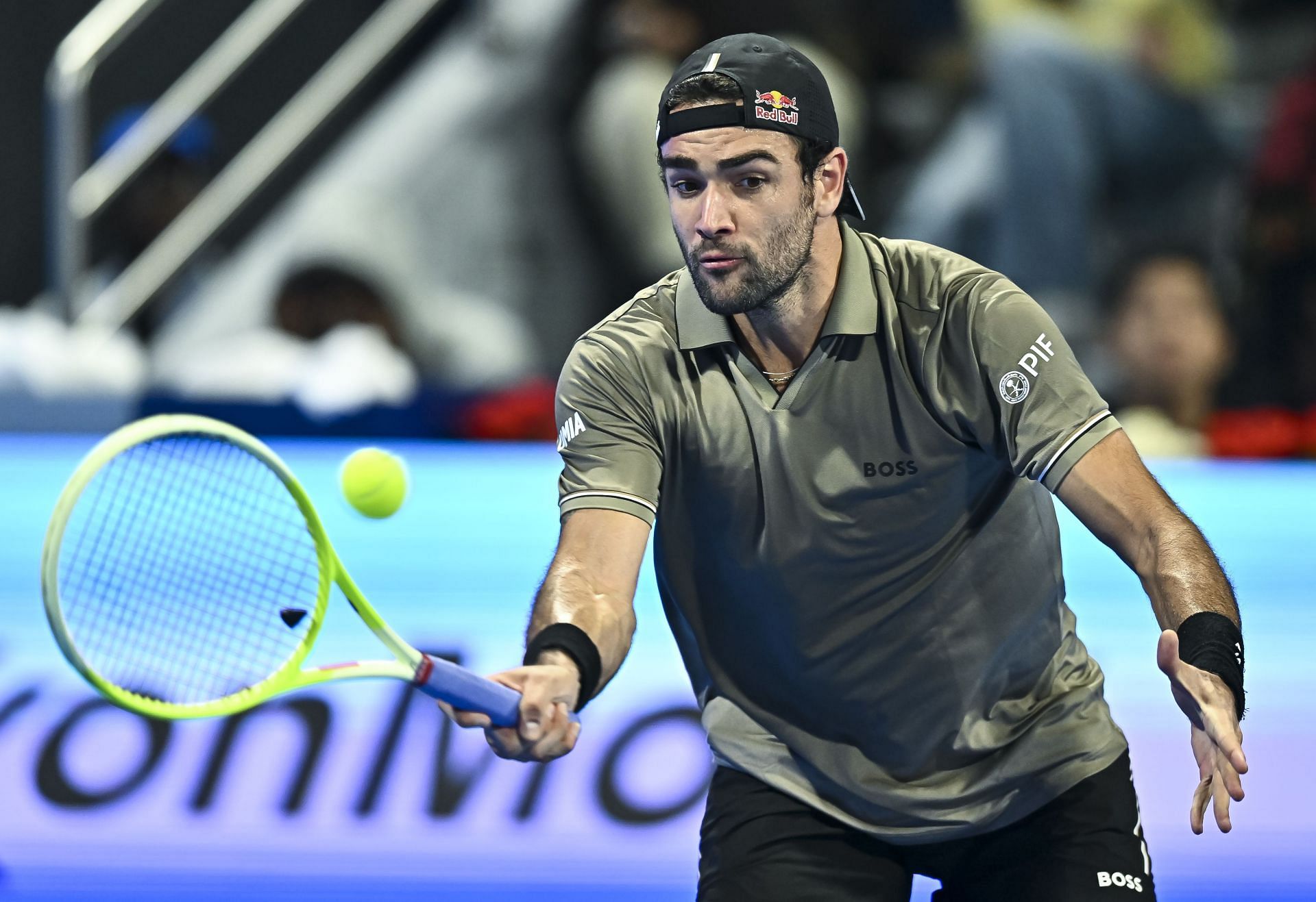 Italy&#039;s Berrettini returns a ball (Source: Getty)