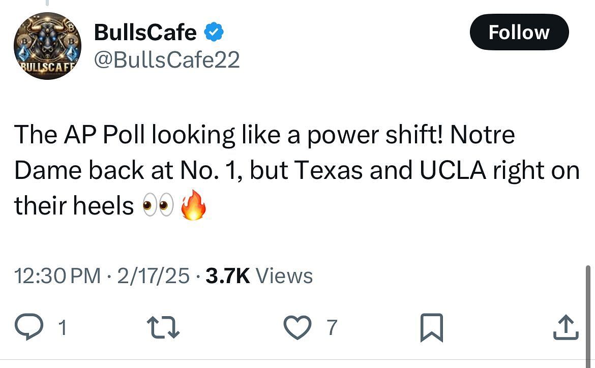 A reply points out the changes in this week&#039;s AP Poll