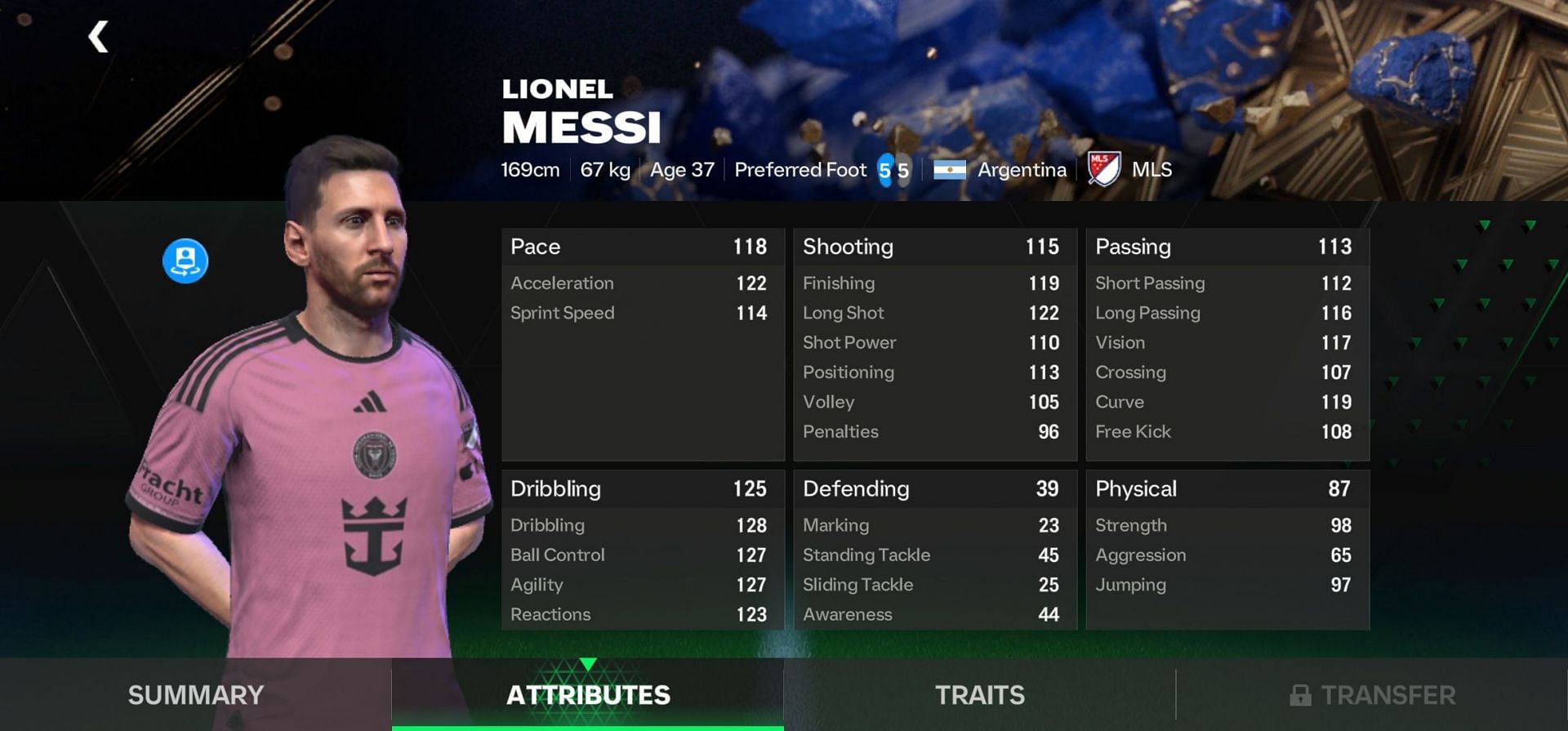 EA FC Mobile TOTY Honourable Mentions Messi attributes (Image via EA Sports)