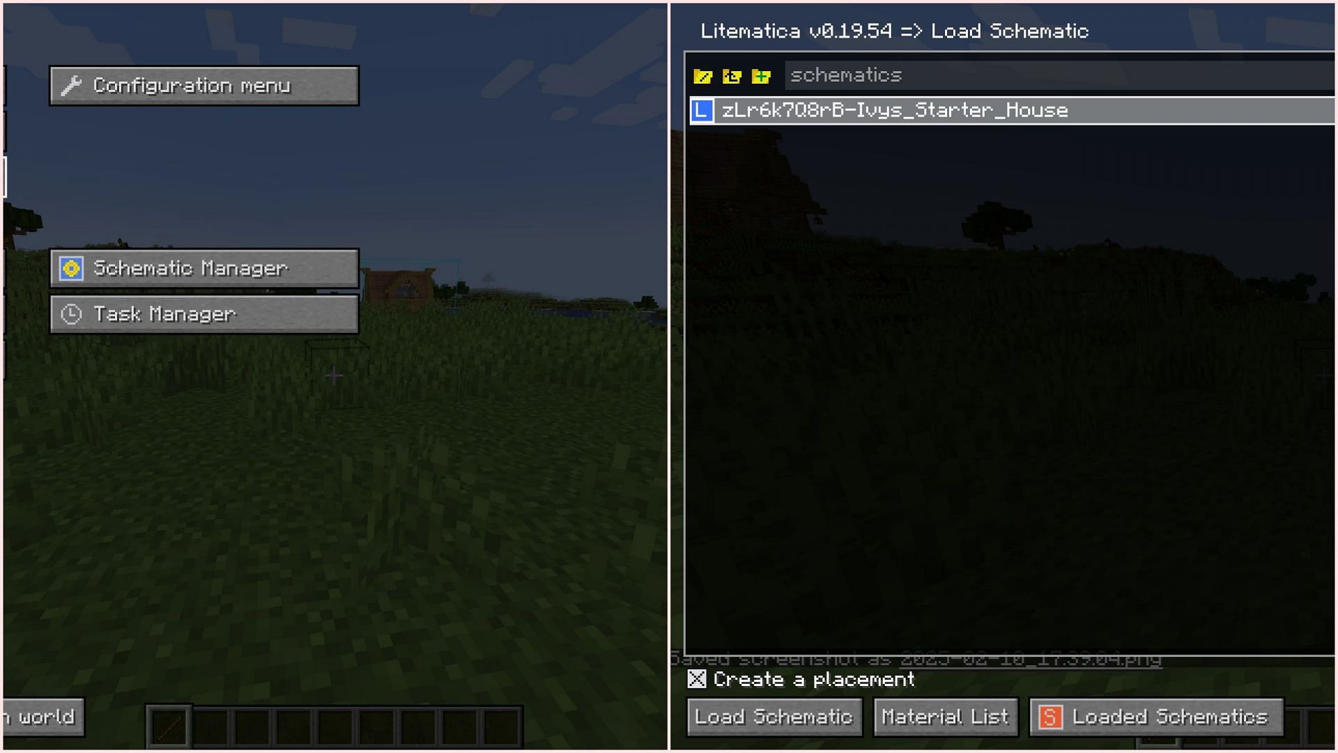 Load the schematic into the world using Litematica (Image via Sportskeeda Gaming/Mojang)