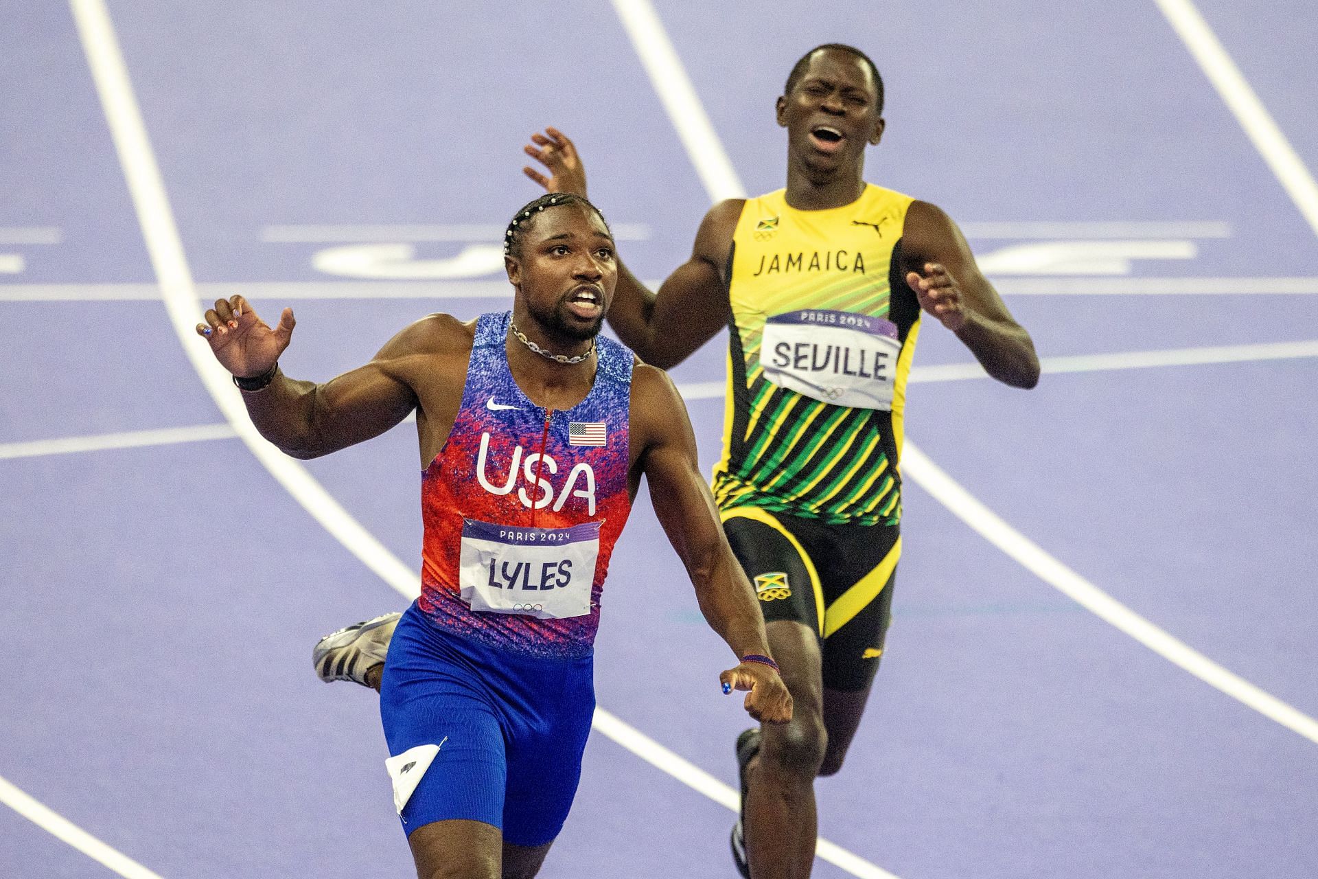 Noah Lyles and Oblique Seville at the The Olympic Games 2024- Source: Getty