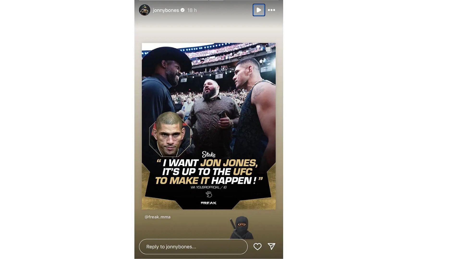 Jones&#039;s Instagram story [Screenshot courtesy: @jonnybones on Instagram]