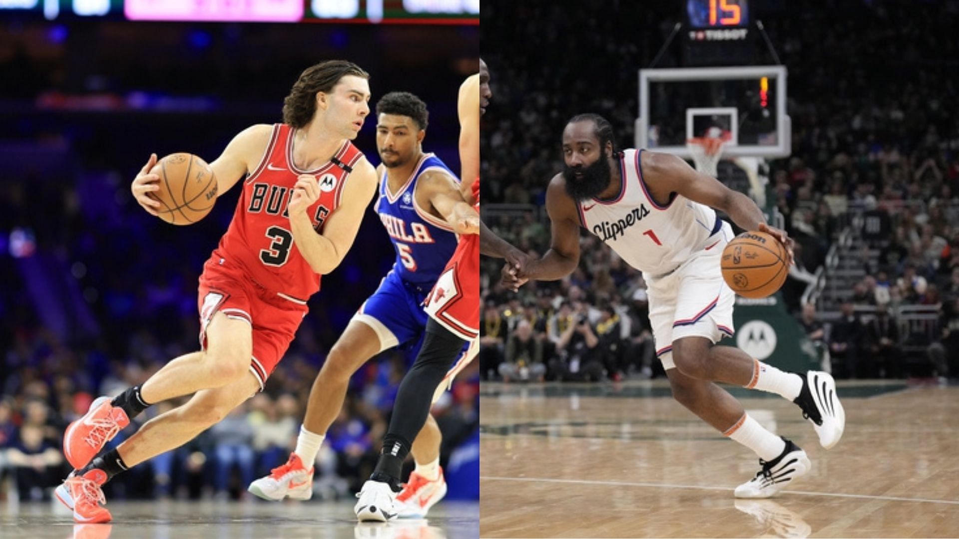 Chicago Bulls guard Josh Giddey, LA Clippers guard James Harden. Photo Credits: Imagn