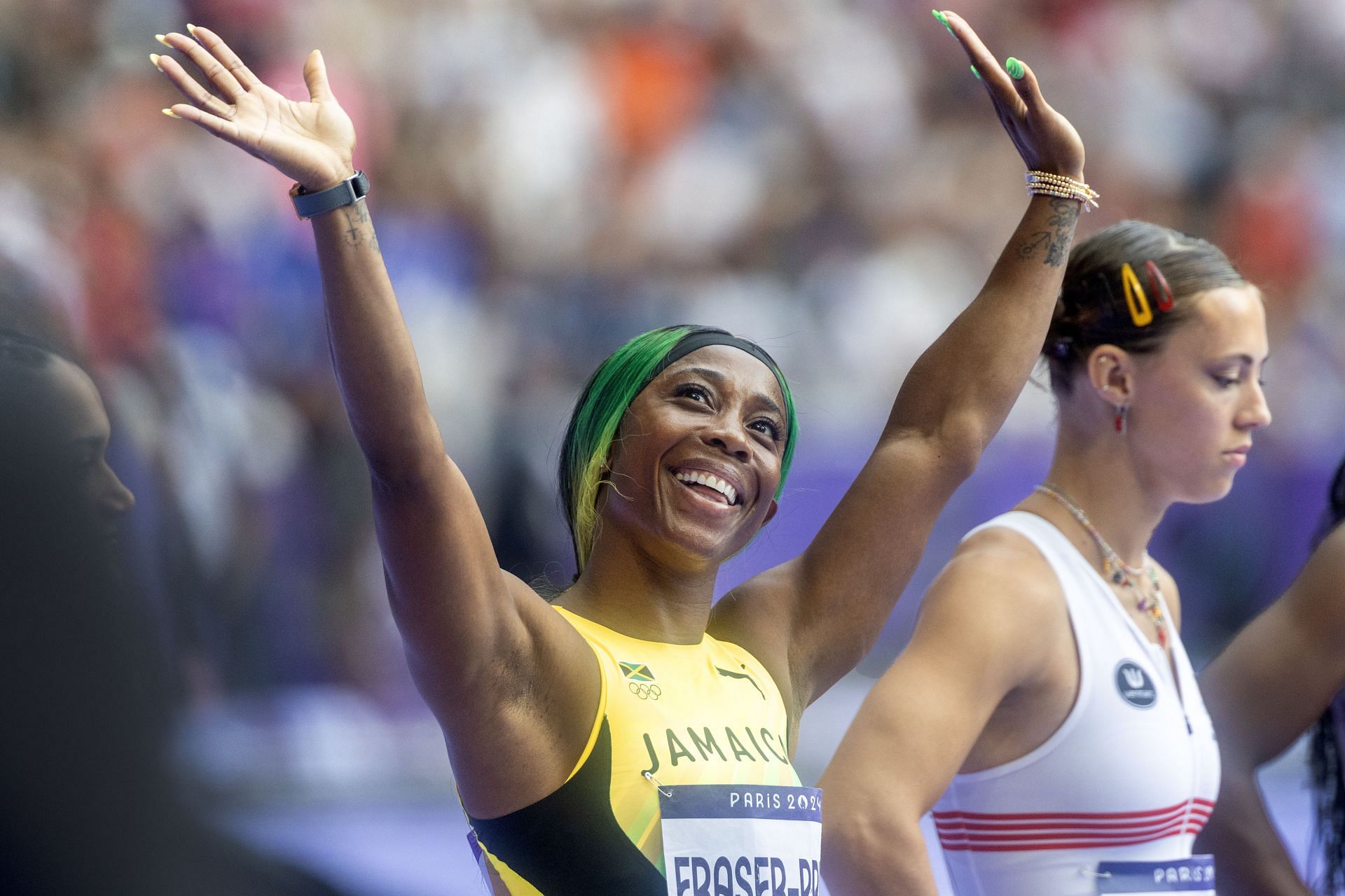 Fraser-Pryce waving at the crowd at Olympic Games-Paris 2024 - (Source: Getty)