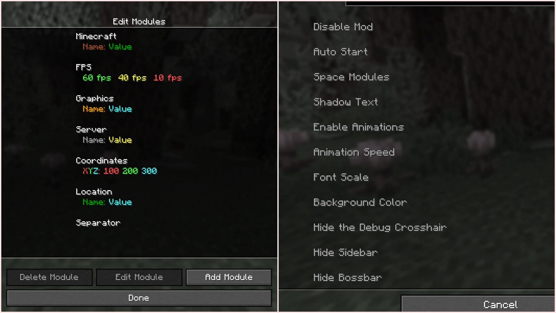 BetterF3 declutters the debug screen and makes it highly customizable (Image via Mojang Studios)