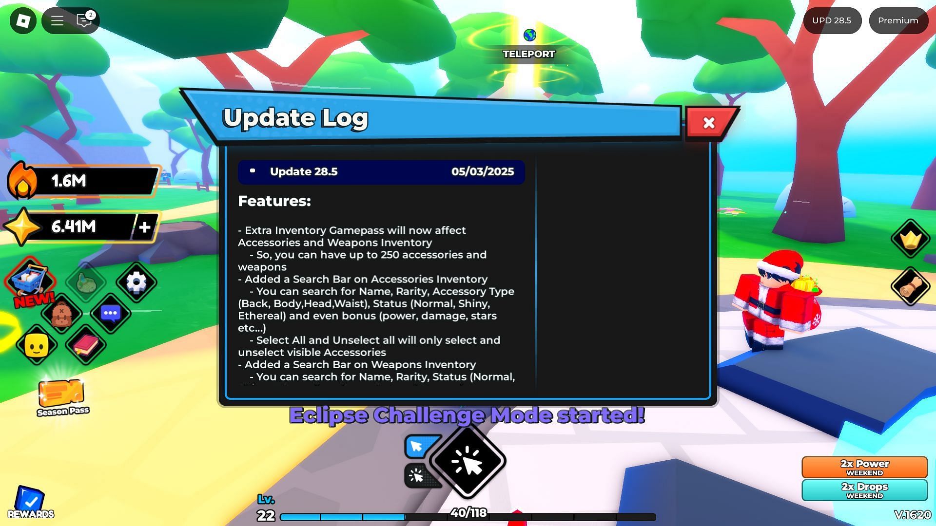 You can check out the Anime Strike Simulator Mini 28.5 update patch notes in the game too (Image via Roblox)