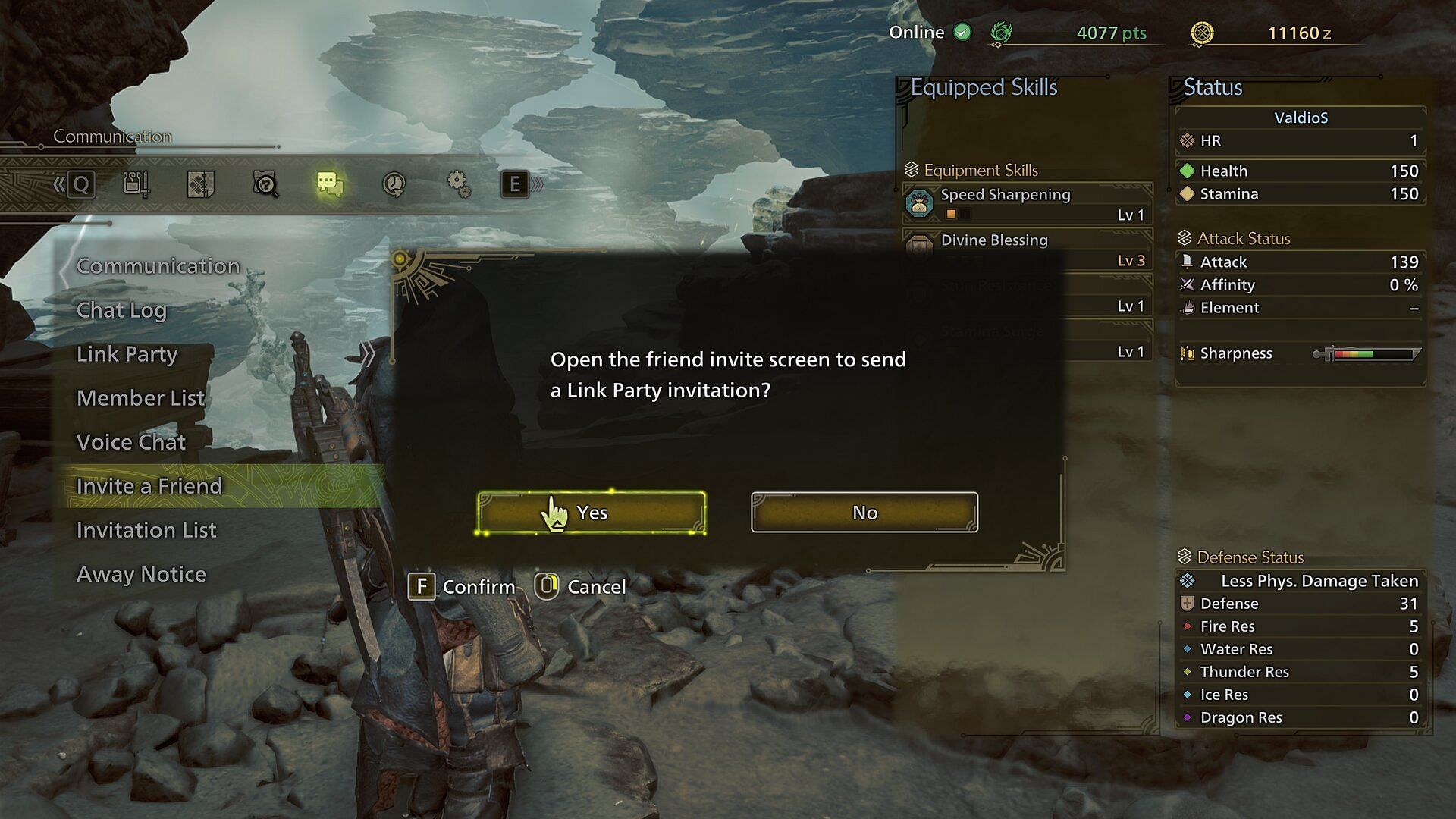 In-game menu for playing with friends in MH Wilds (Image via Capcom)