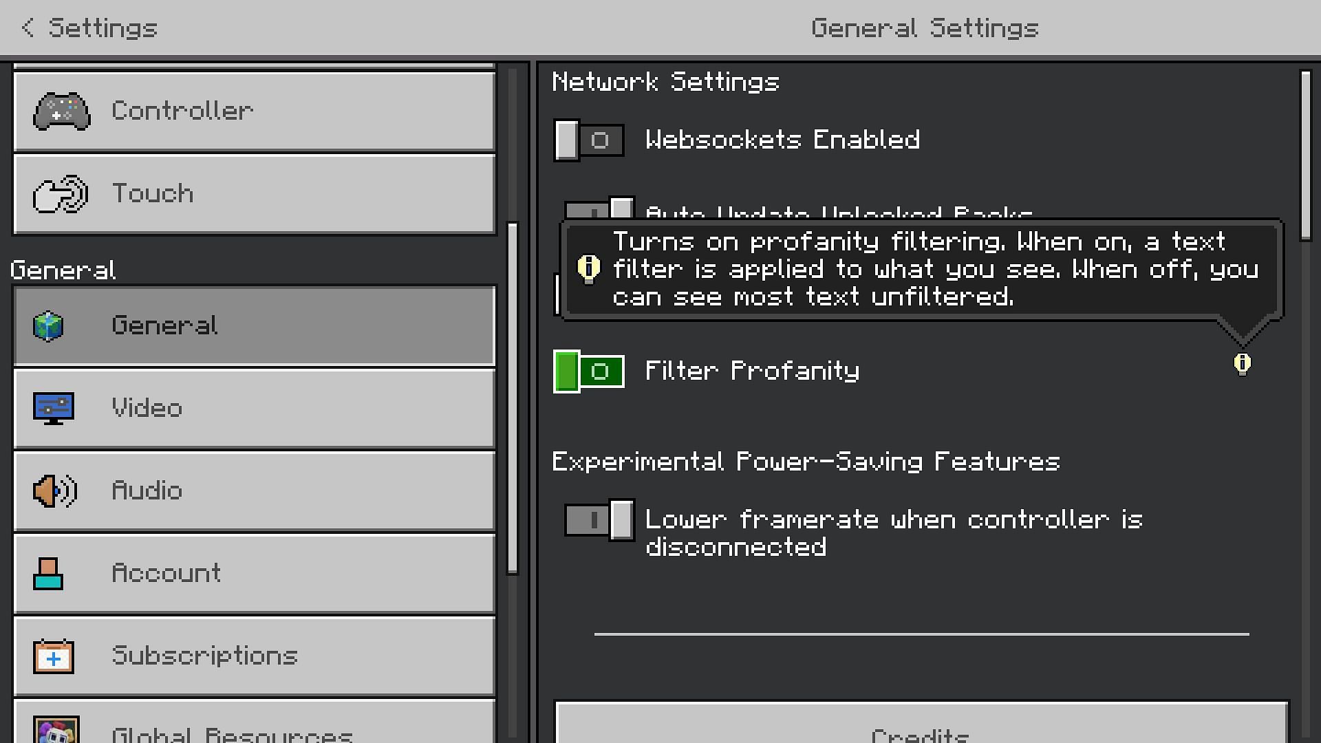 Head to the General tab in Settings to turn off this safety feature (Image via Sportskeeda Gaming/Mojang Studios)