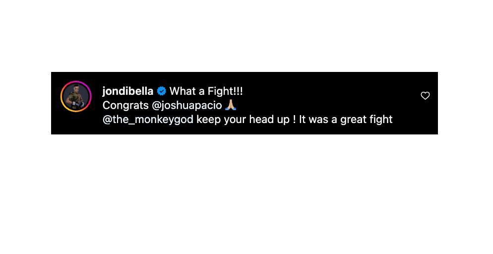 Screenshot of Jonathan Di Bella&#039;s comment. [ONE Championship/Instagram]