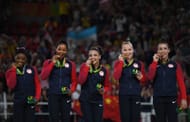 Simone Biles, Gabby Douglas, Lauren Hernandez, Madison Kocian, and Aly Raisman of the United States at the 2016 Olympic Games in Rio de Janeiro, Brazil. (Photo by Getty Images)