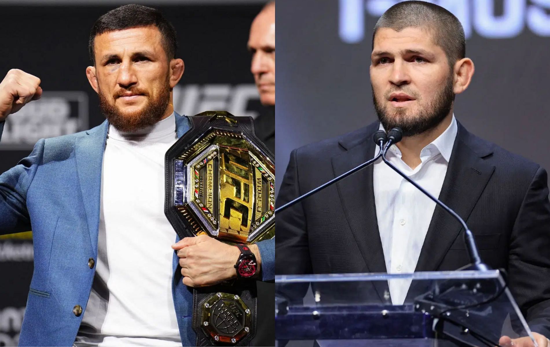 Merab Dvalishvili makes a bold claim about Dagestani fighters and Khabib Nurmagomedov. [Image Courtesy: Getty Images]