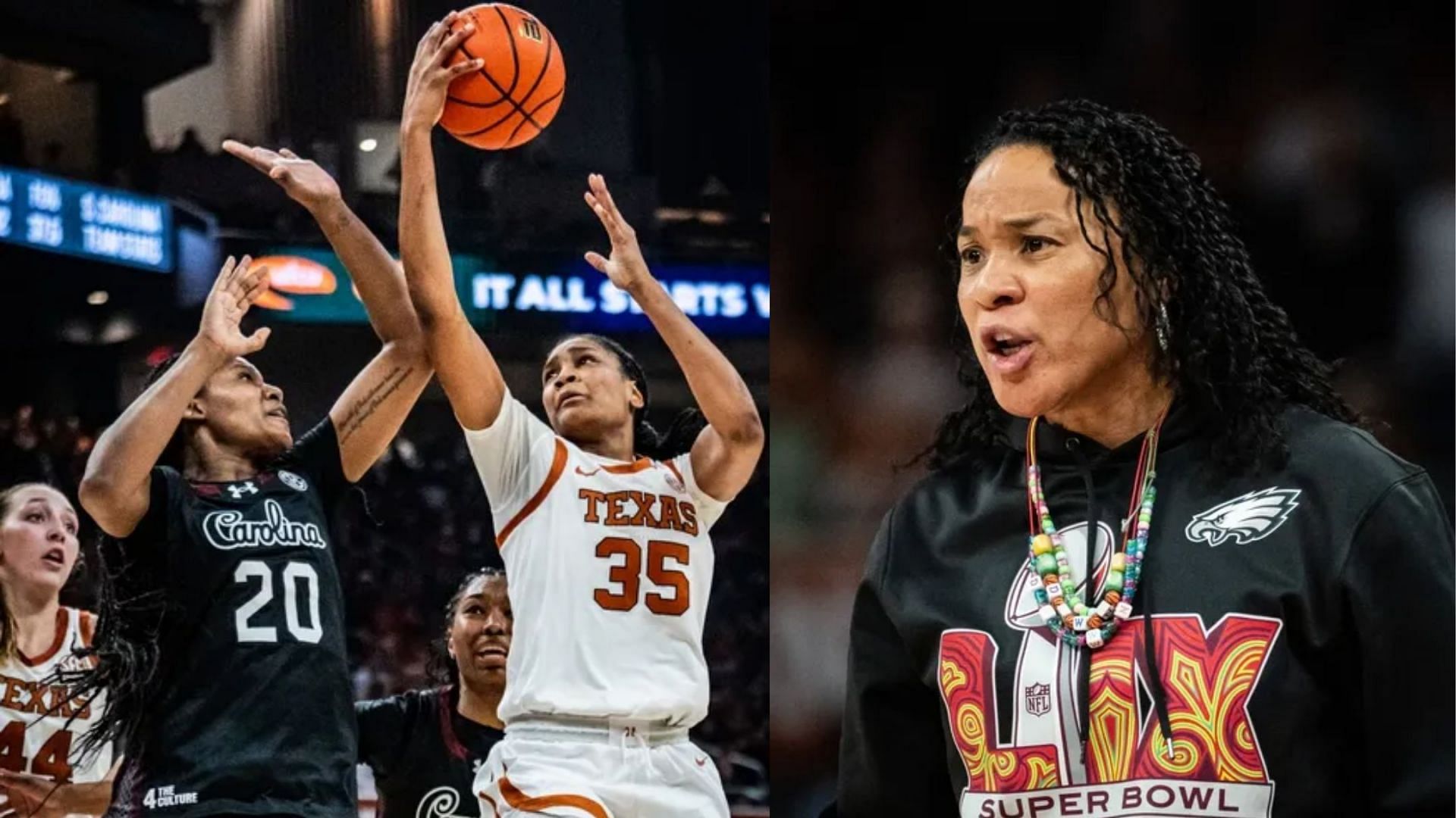 Dawn Staley explains why Sania Feagin played over Joyce Edwards, Chloe Kitts in the 4Q of Texas loss (Image Source: IMAGN)