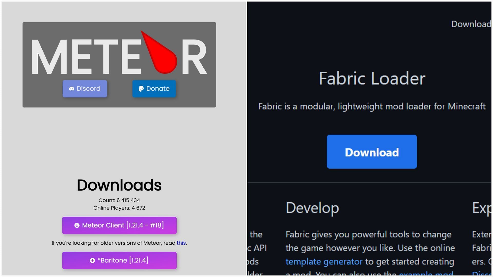 Meteor Client can be installed with Fabric mod loader (Image via Meteor || Fabric)