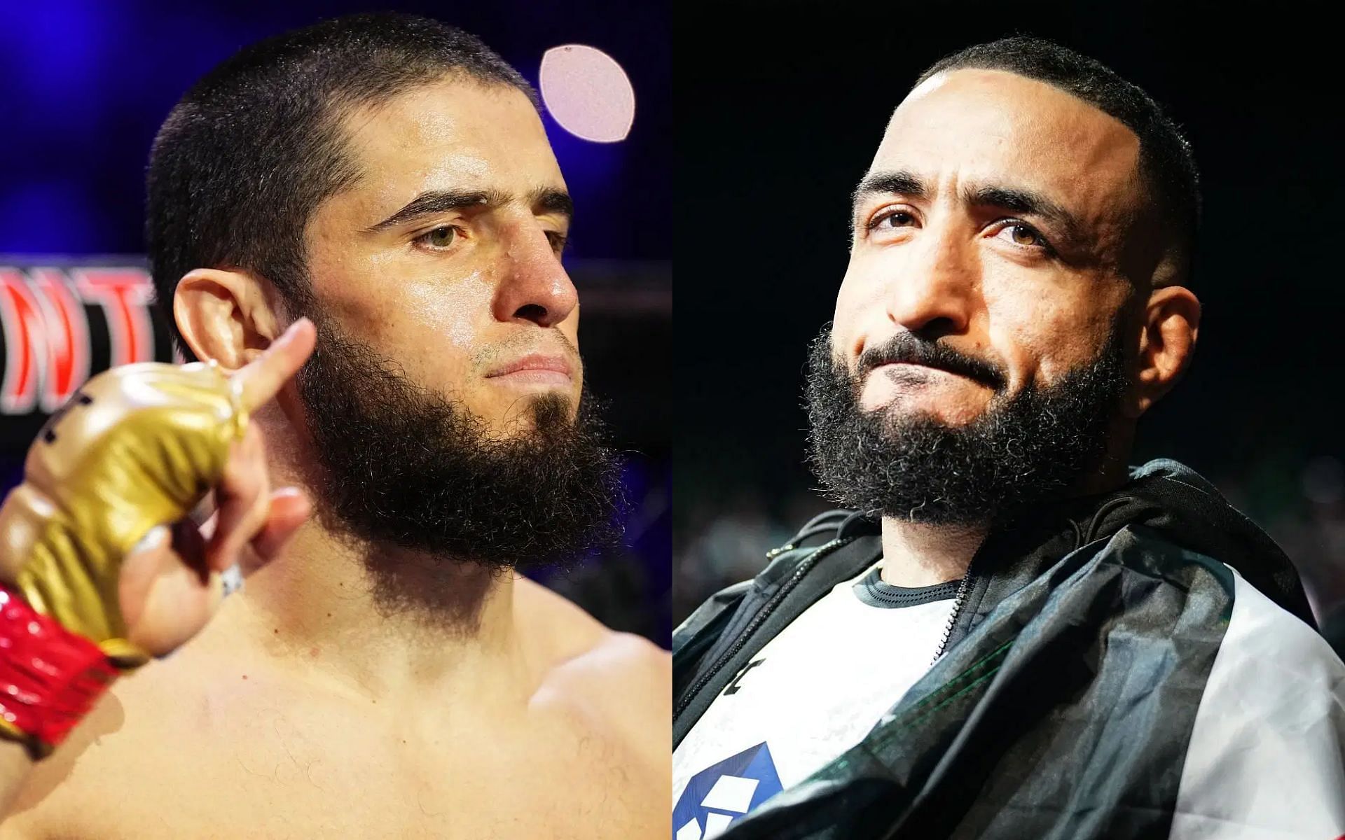 Belal Muhammad (right) given a slight advantage over Islam Makhachev (left) in potential bout, says elite MMA coach [Images courtesy: Getty Images]