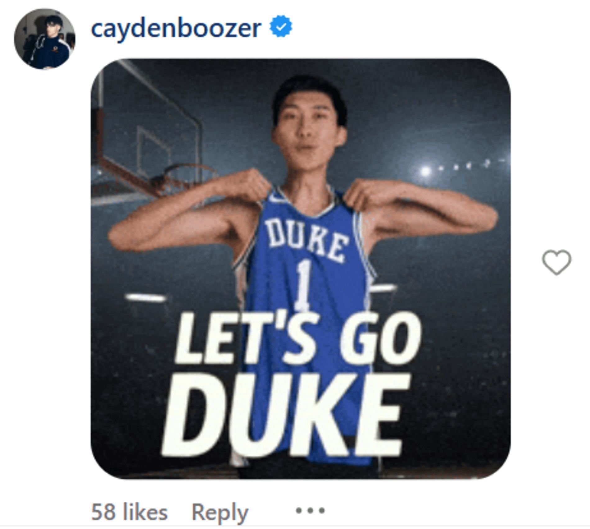 Cayden Boozer comments on post regarding Nate Ament&#039;s final five choices for college (Source: Instagram/ swishcultures)