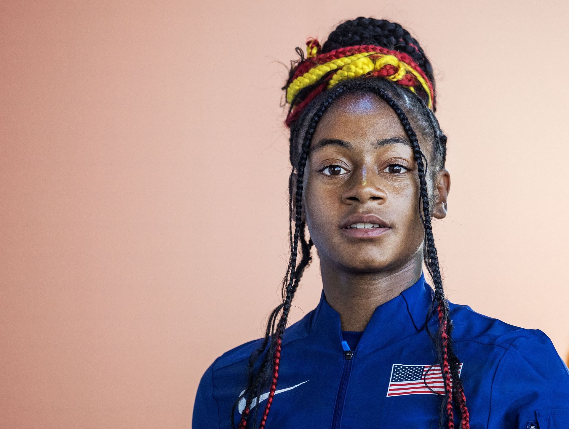 Sha&#039;Carri Richardson of the United States during the medal ceremony at the World Athletics Championships in Budapest, Hungary (Photo via Getty Images)