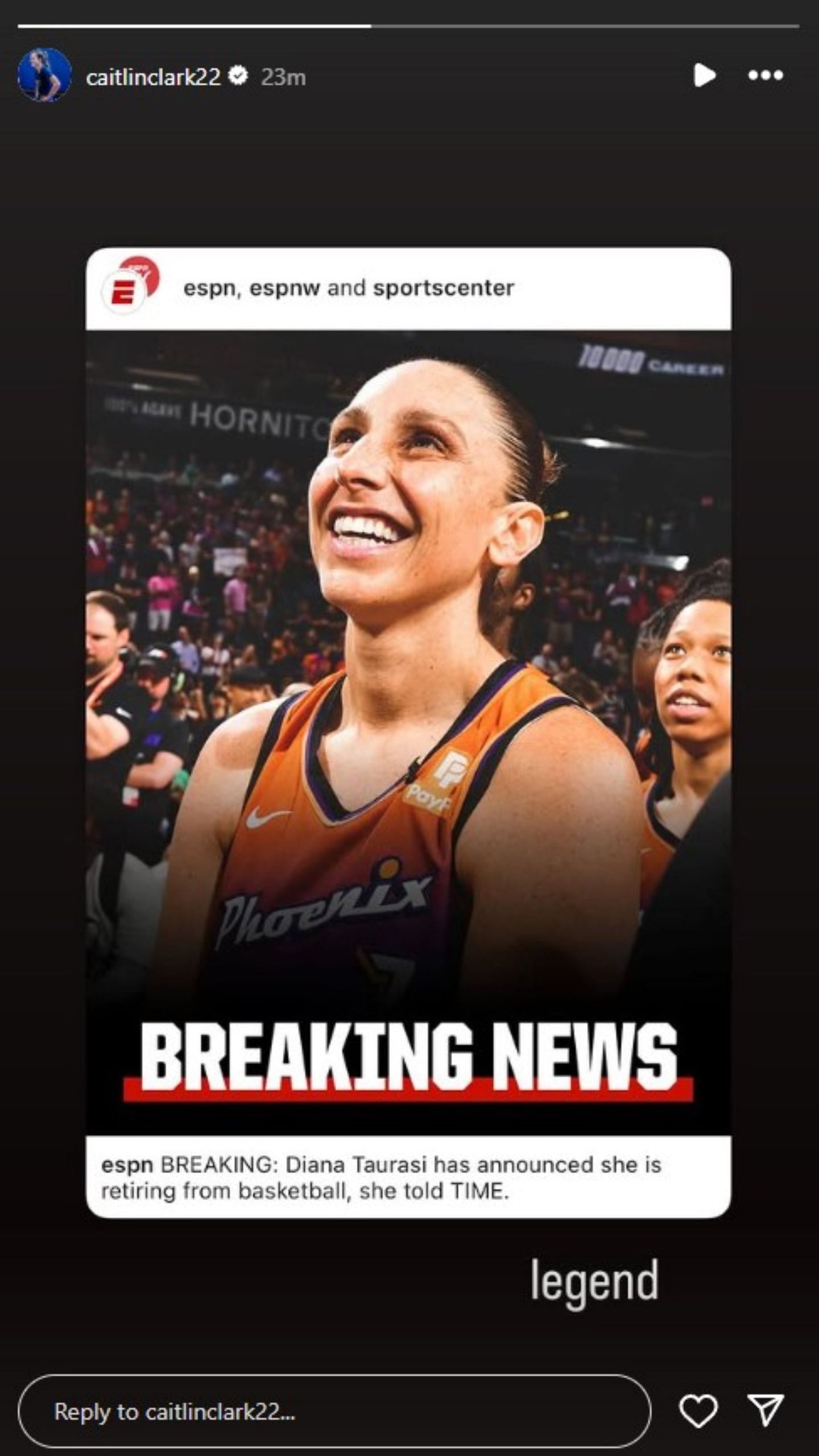 Clark pays tribute to Taurasi&#039;s retirement